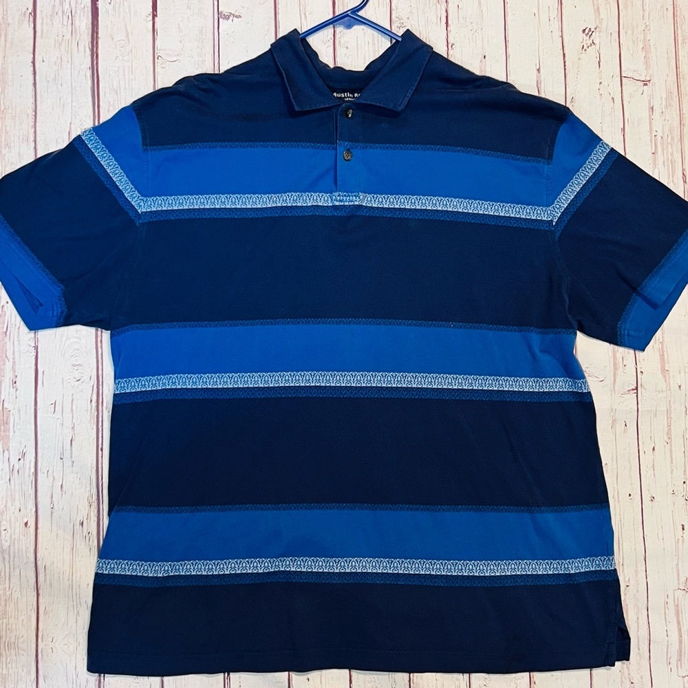 Austin Reed Blue Striped Polo Shirt XL Short Sleeve
